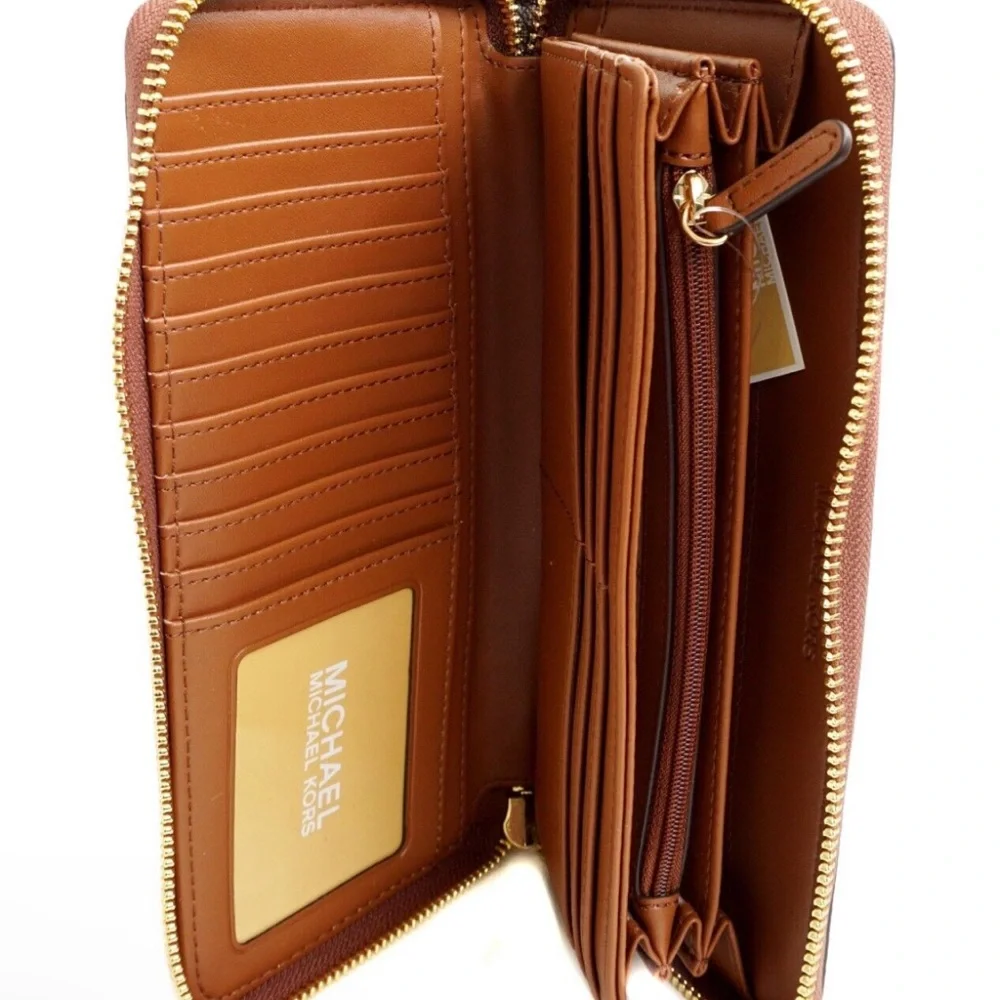 Michael Kors Jet Set Girls Large Zip Around Continental Wristlet Wallet Brown